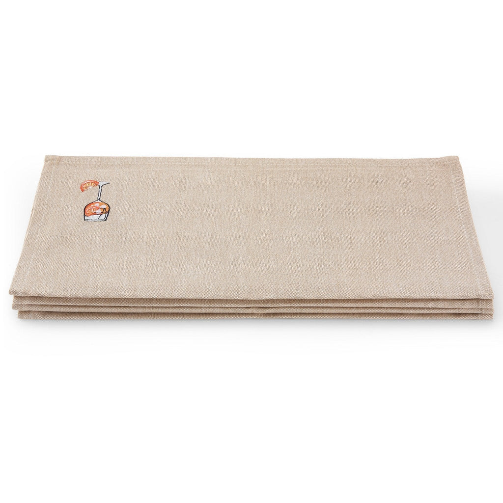 Dusklia - Julio Drink Embroidered Set of 4 Napkins - Natural