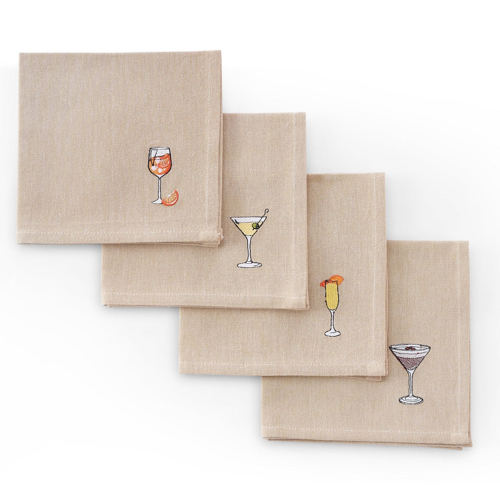 Dusklia - Julio Drink Embroidered Set of 4 Napkins - Natural