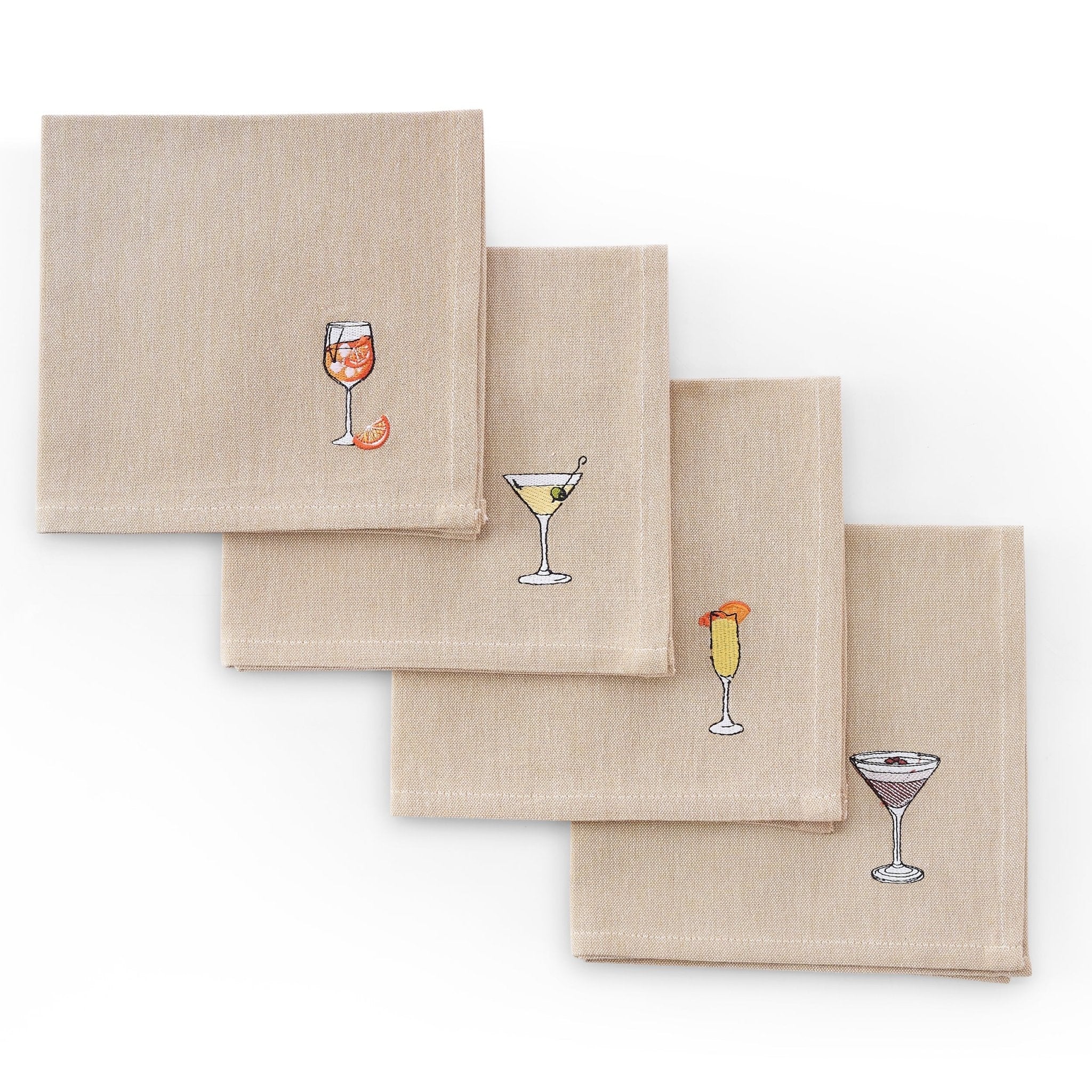 Dusklia - Julio Drink Embroidered Set of 4 Napkins - Natural