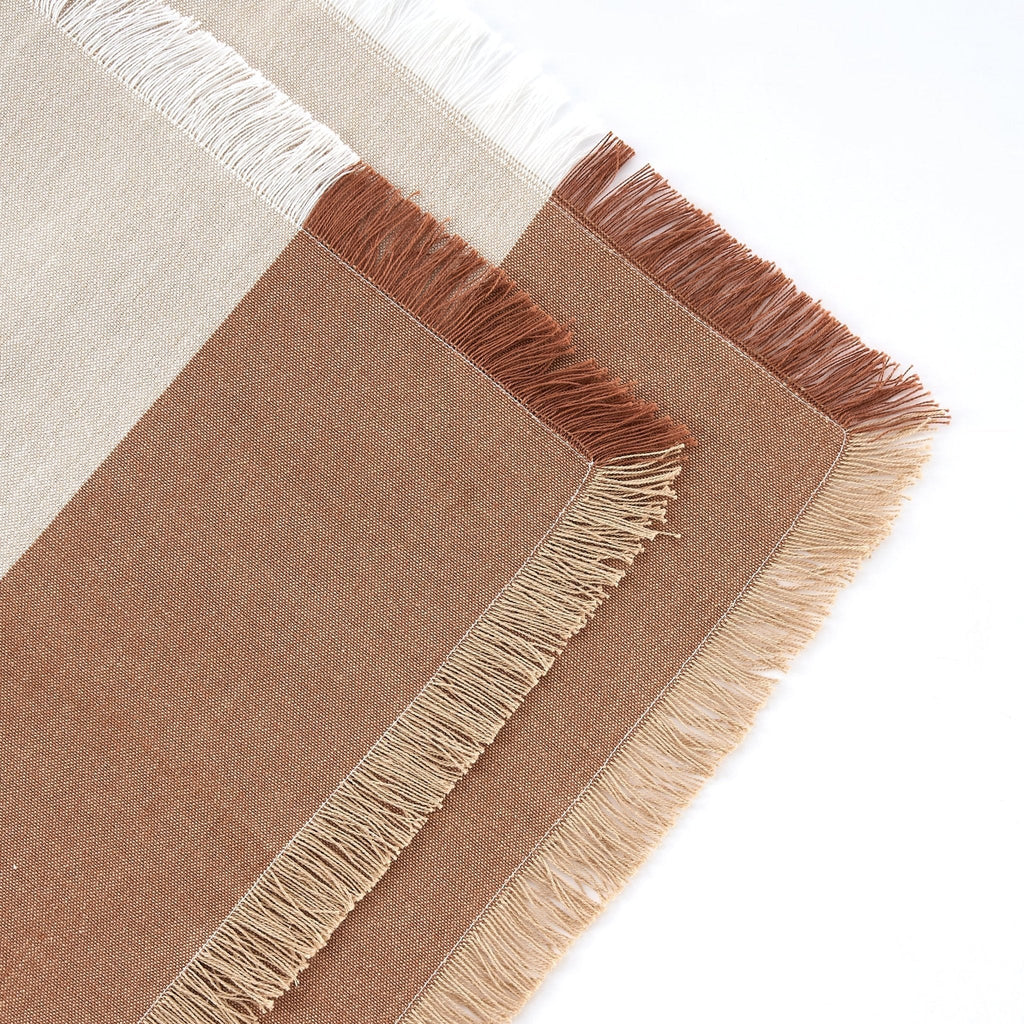 Dusklia - Julio Tufted Block Colour Set of 4 Placemats - Natural/ Burnt Orange