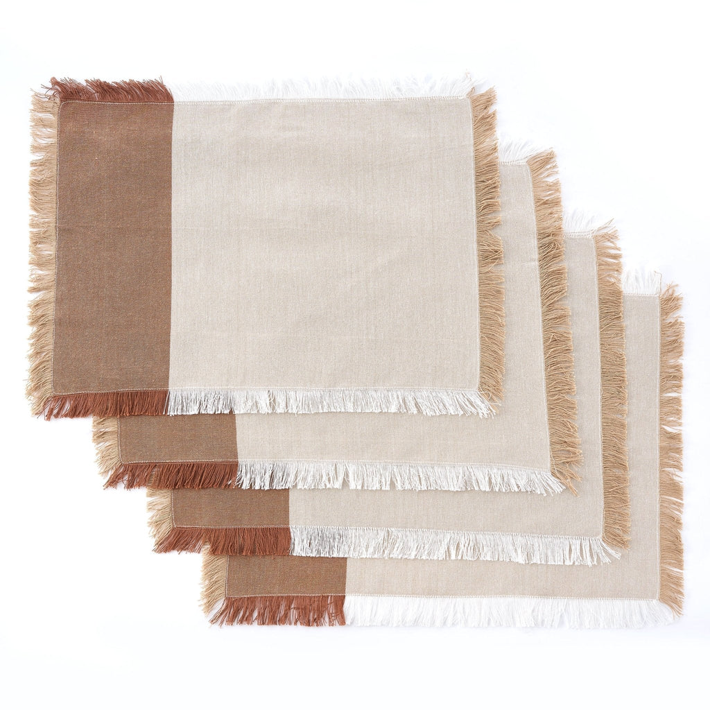 Dusklia - Julio Tufted Block Colour Set of 4 Placemats - Natural/ Burnt Orange