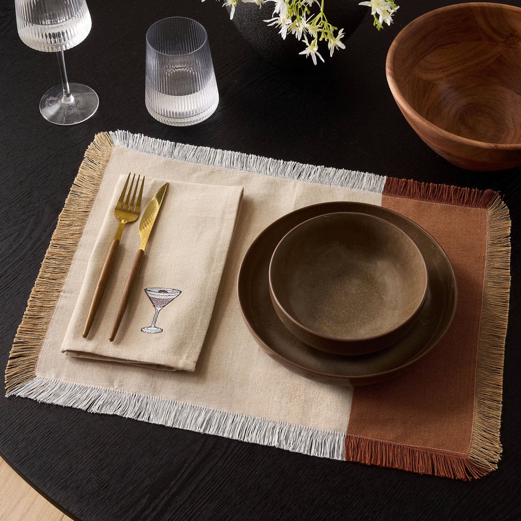 Dusklia - Julio Tufted Block Colour Set of 4 Placemats - Natural/ Burnt Orange