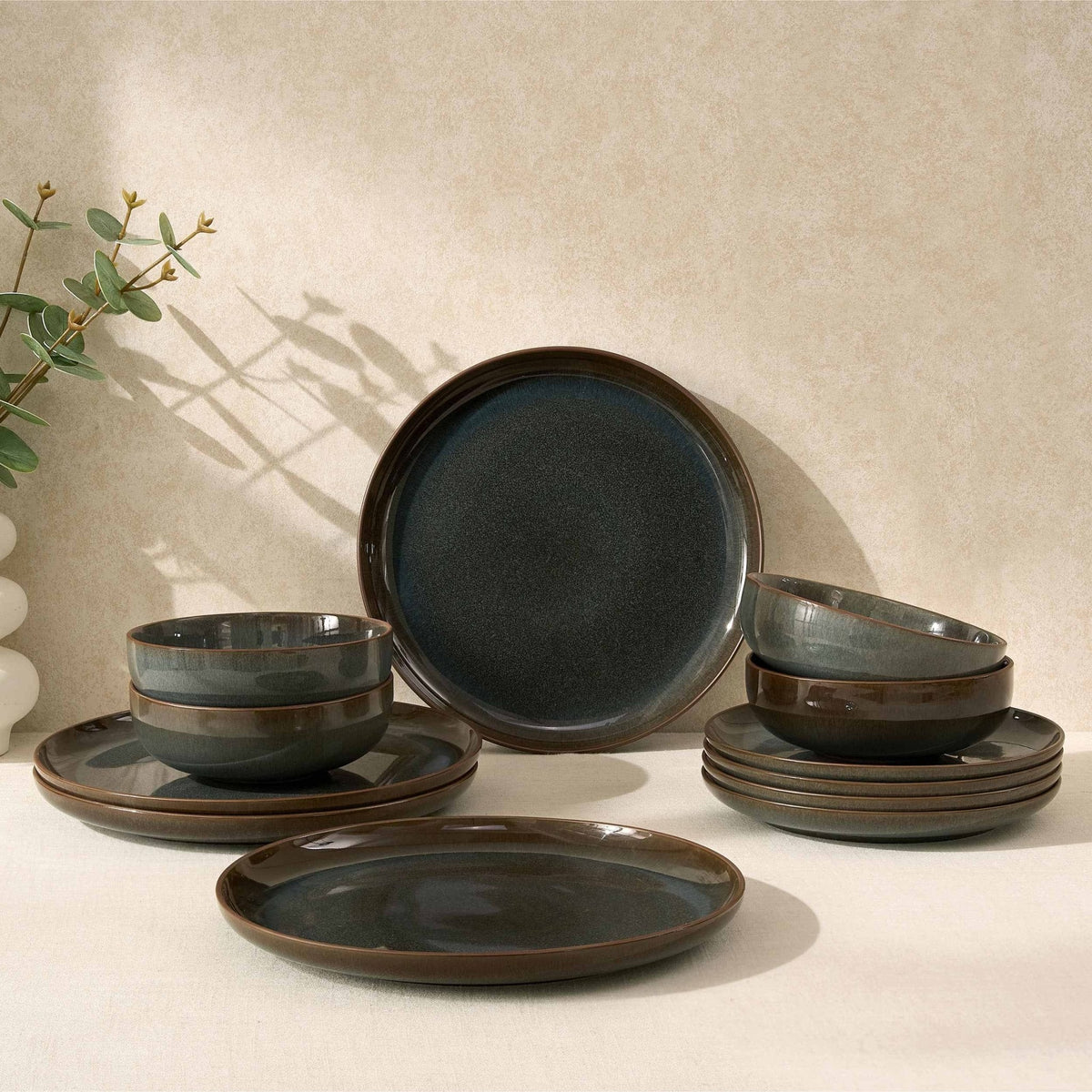 Dusklia - Juniper 12 Piece Dinner Set - Grey/Blue