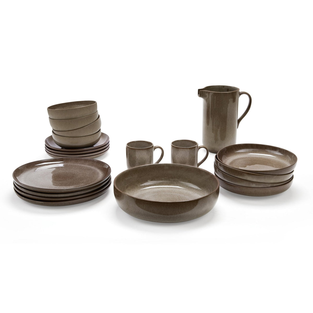 Dusklia - Juniper Reactive Glaze Set of 4 Pasta Bowls - Mocha