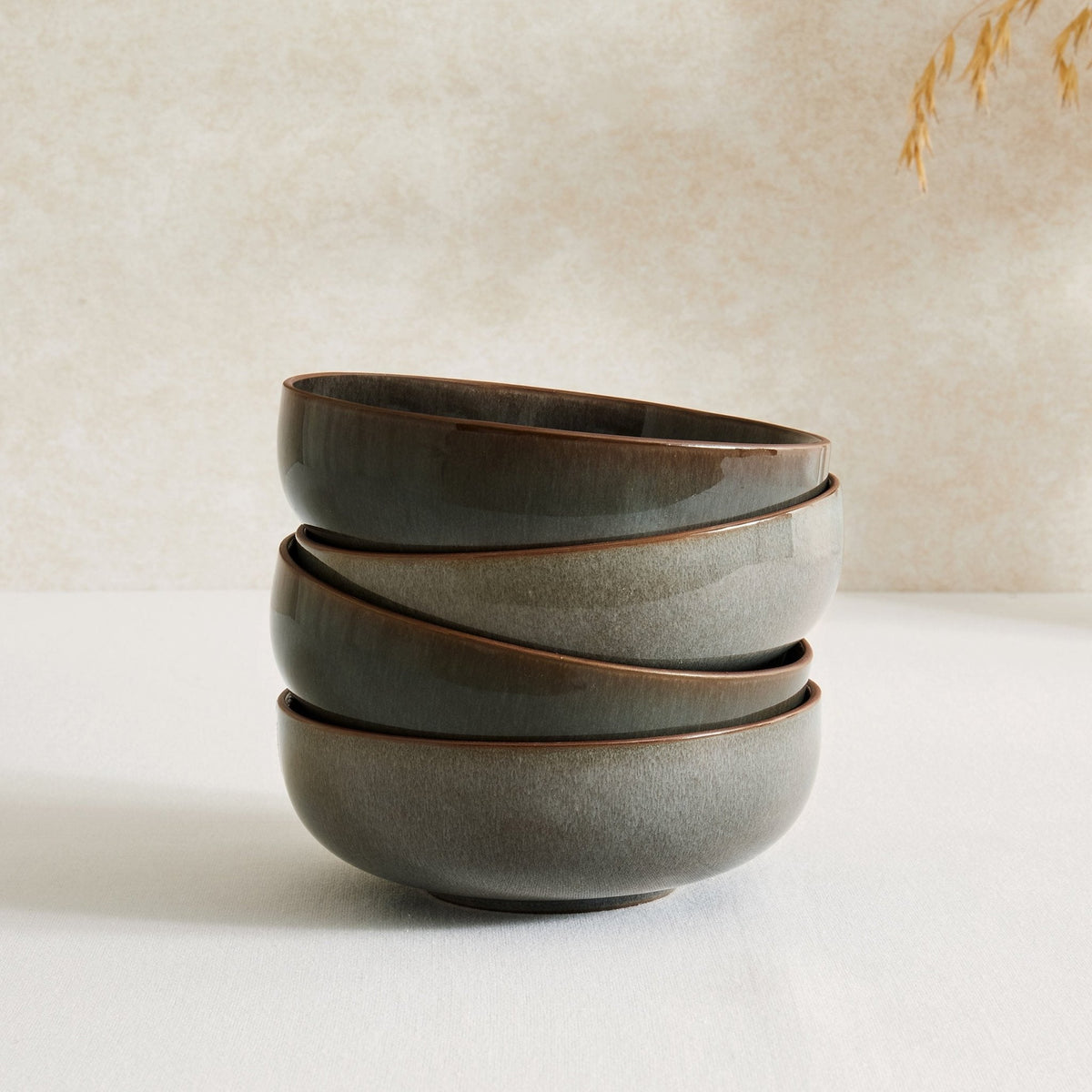Dusklia - Juniper Reactive Glaze Set of 4 Cereal Bowls - Grey/Blue
