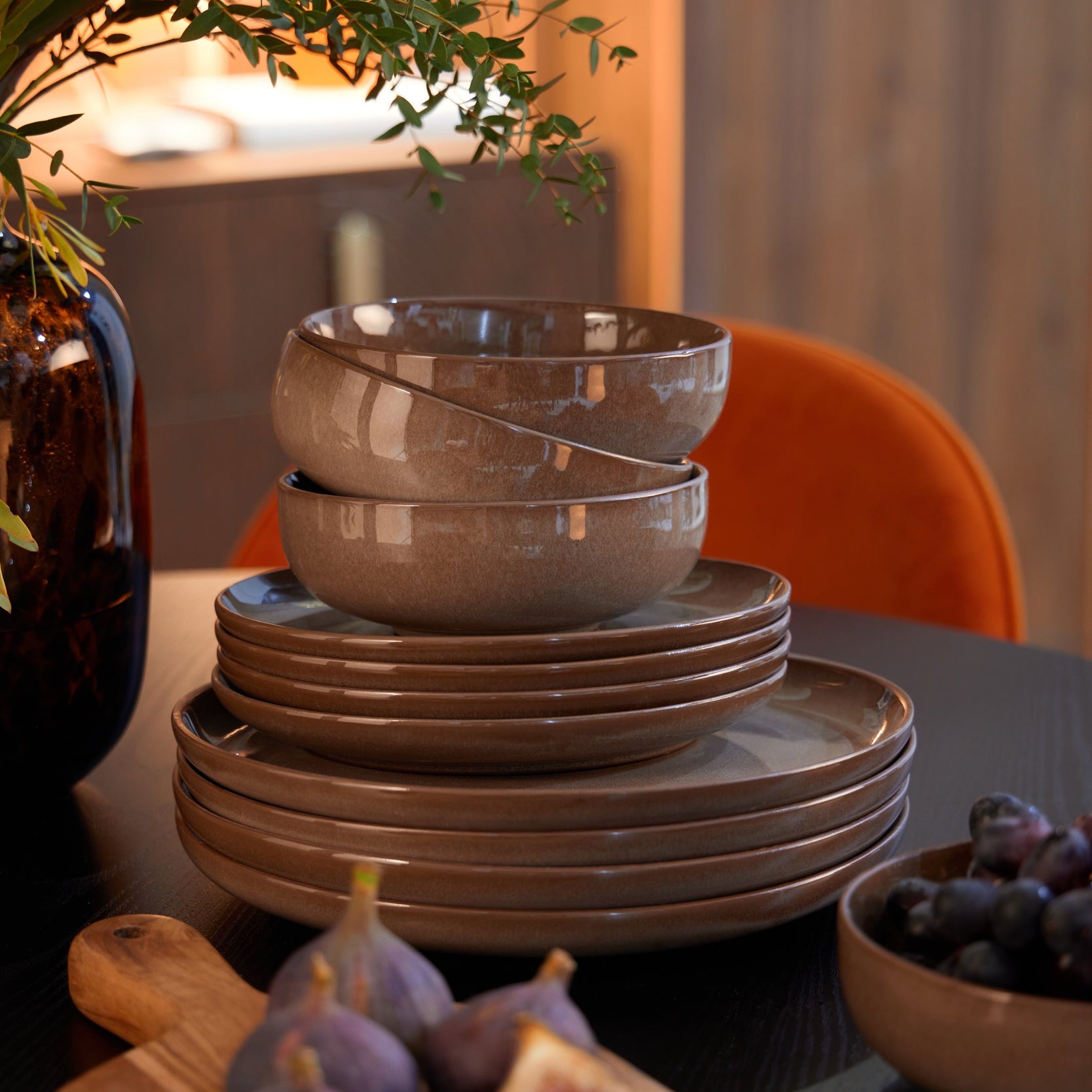 Dusklia - Juniper Reactive Glaze Set of 4 Cereal Bowls - Mocha