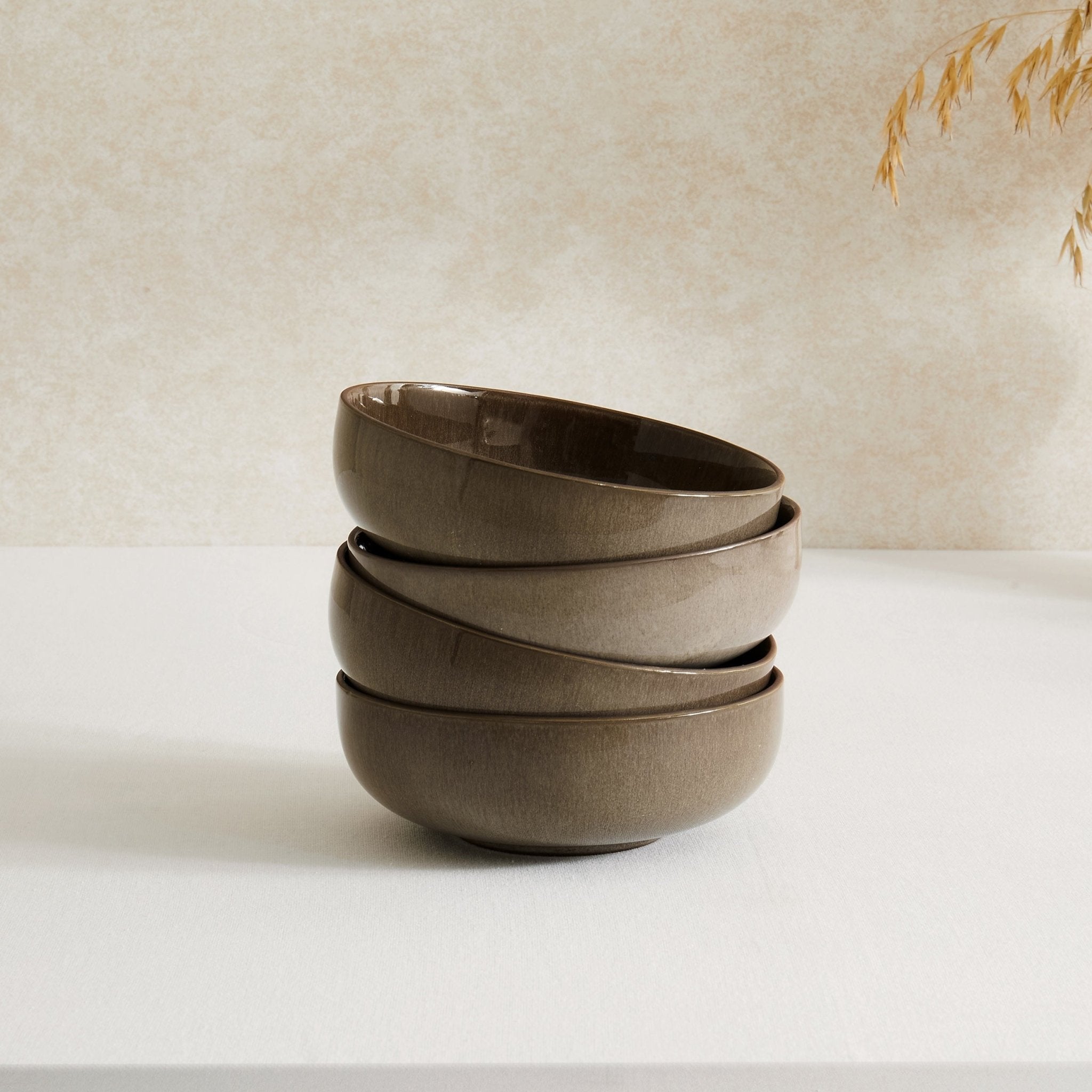 Dusklia - Juniper Reactive Glaze Set of 4 Cereal Bowls - Mocha