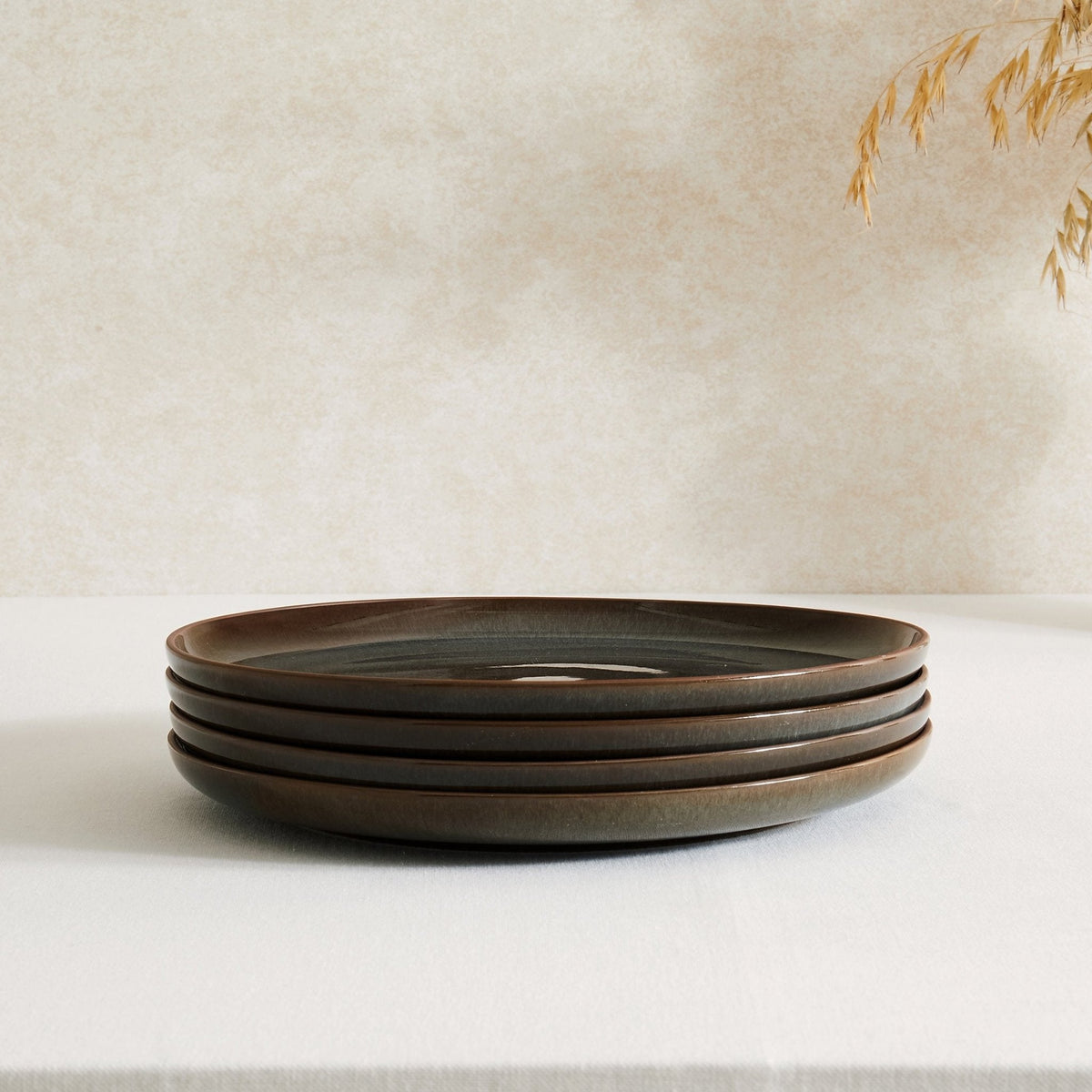 Dusklia - Juniper Reactive Glaze Set of 4 Dinner Plates - Grey/Blue