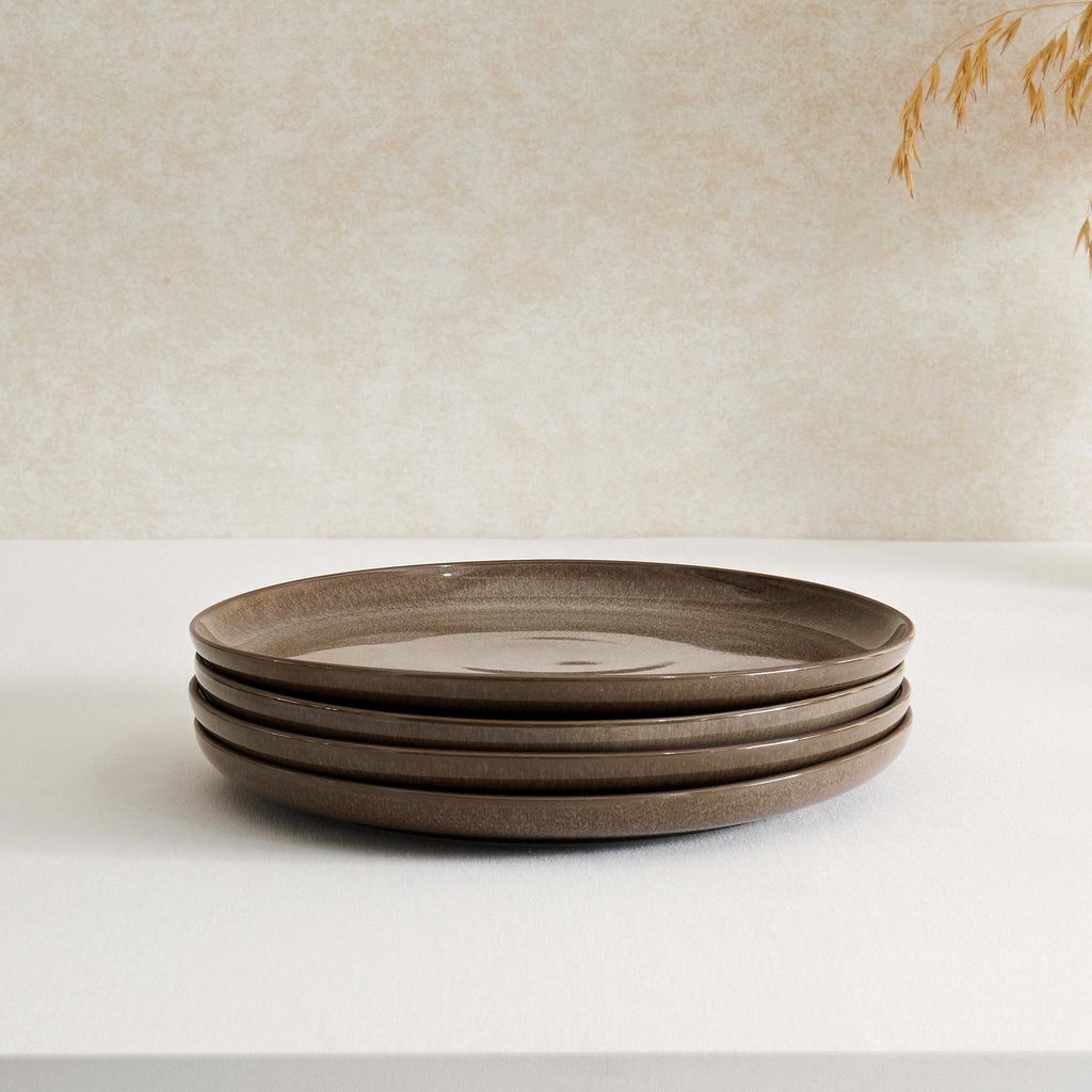 Dusklia - Juniper Reactive Glaze Set of 4 Dinner Plates - Mocha