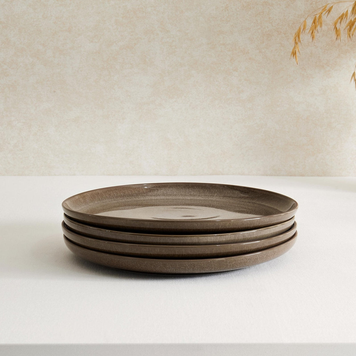 Dusklia - Juniper Reactive Glaze Set of 4 Dinner Plates - Mocha