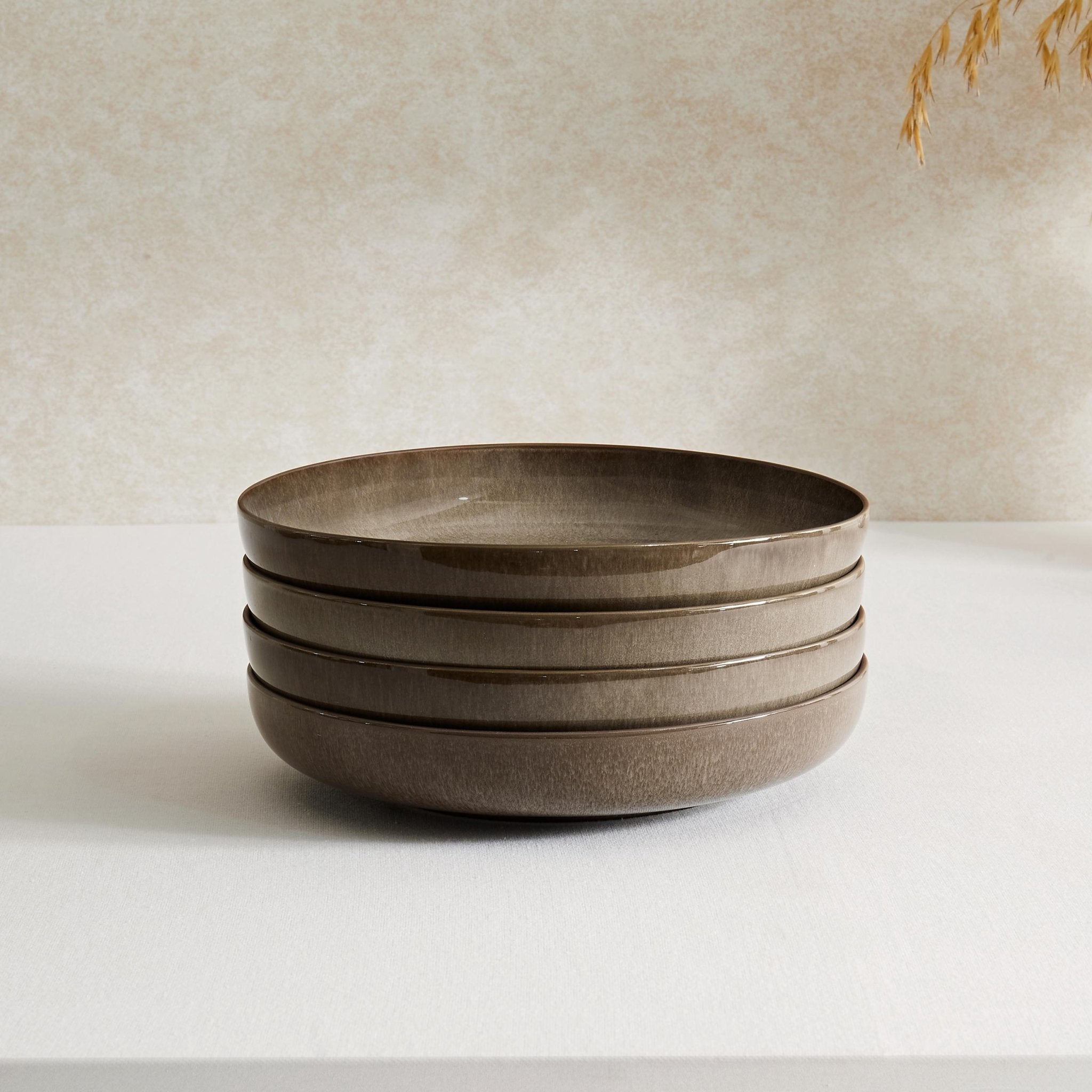Dusklia - Juniper Reactive Glaze Set of 4 Pasta Bowls - Mocha