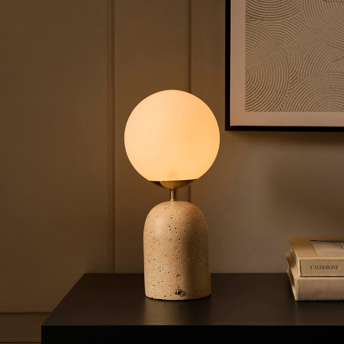 Dusklia - Kai Concrete with Opal Glass Rechargeable Wireless Table Lamp - Natural
