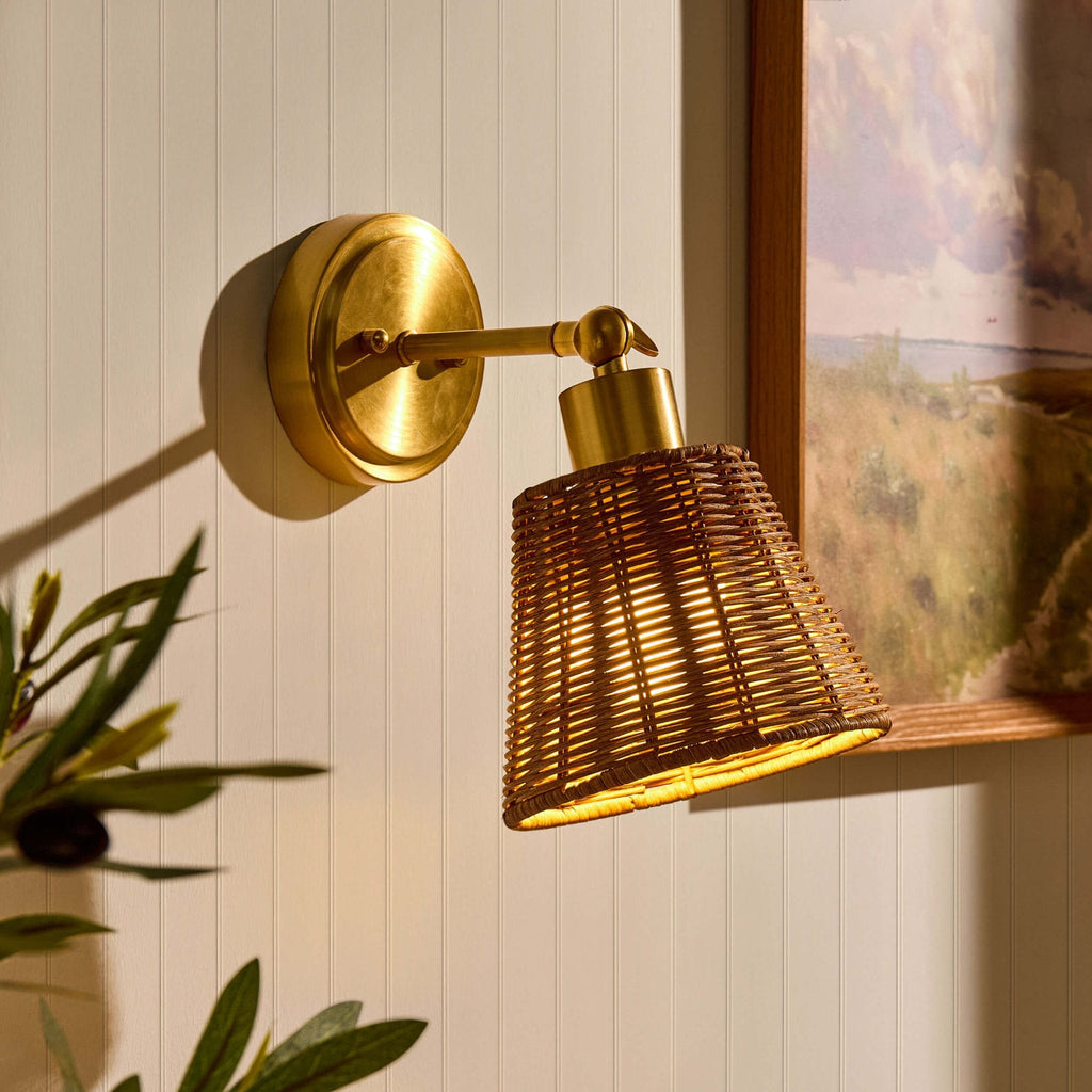 Dusklia - Kally Rechargeable Rattan Wall Light - Brass