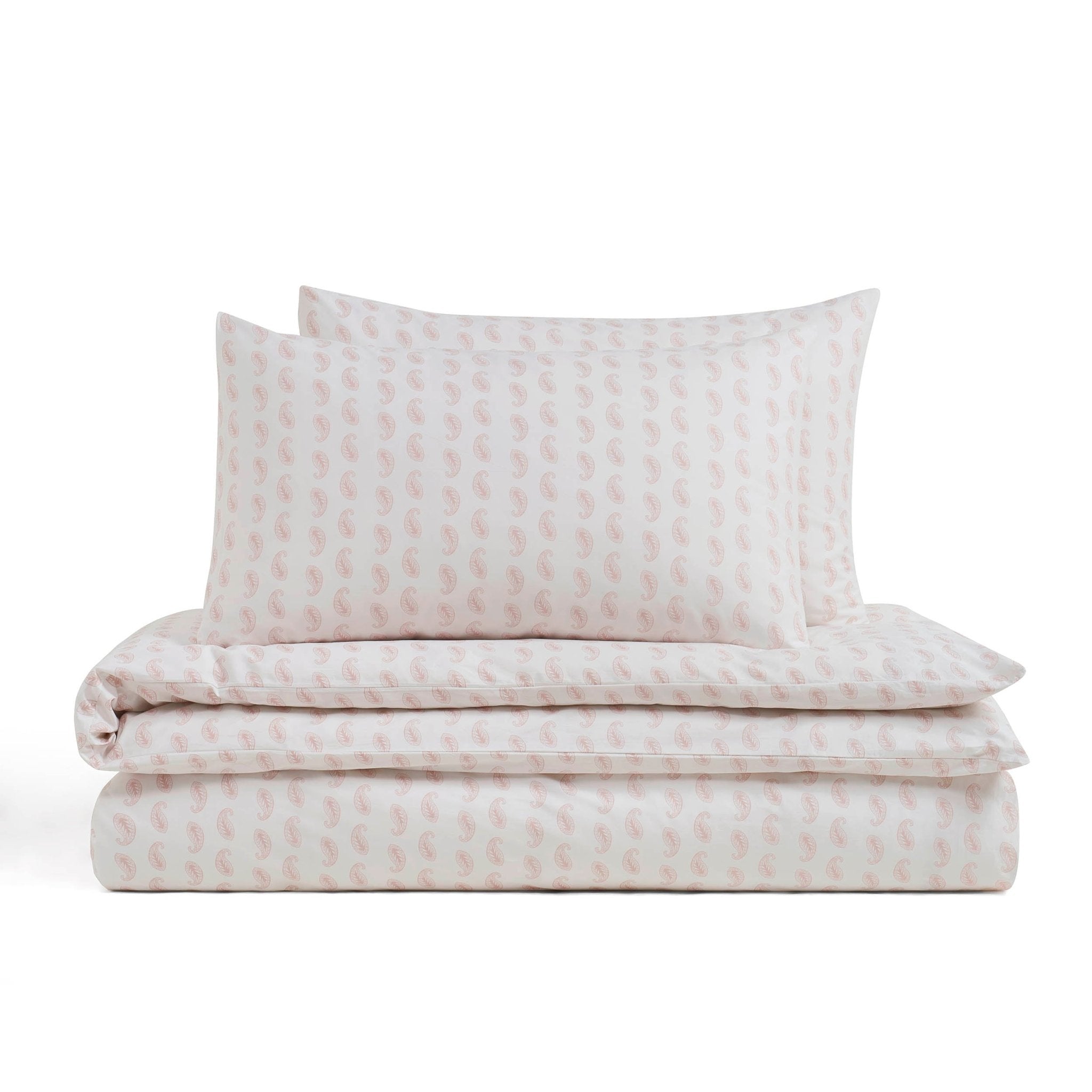 Dusklia - Kashmir 200 Thread Count Duvet Cover & Pillowcase Set - Paisley Print - White/Pink