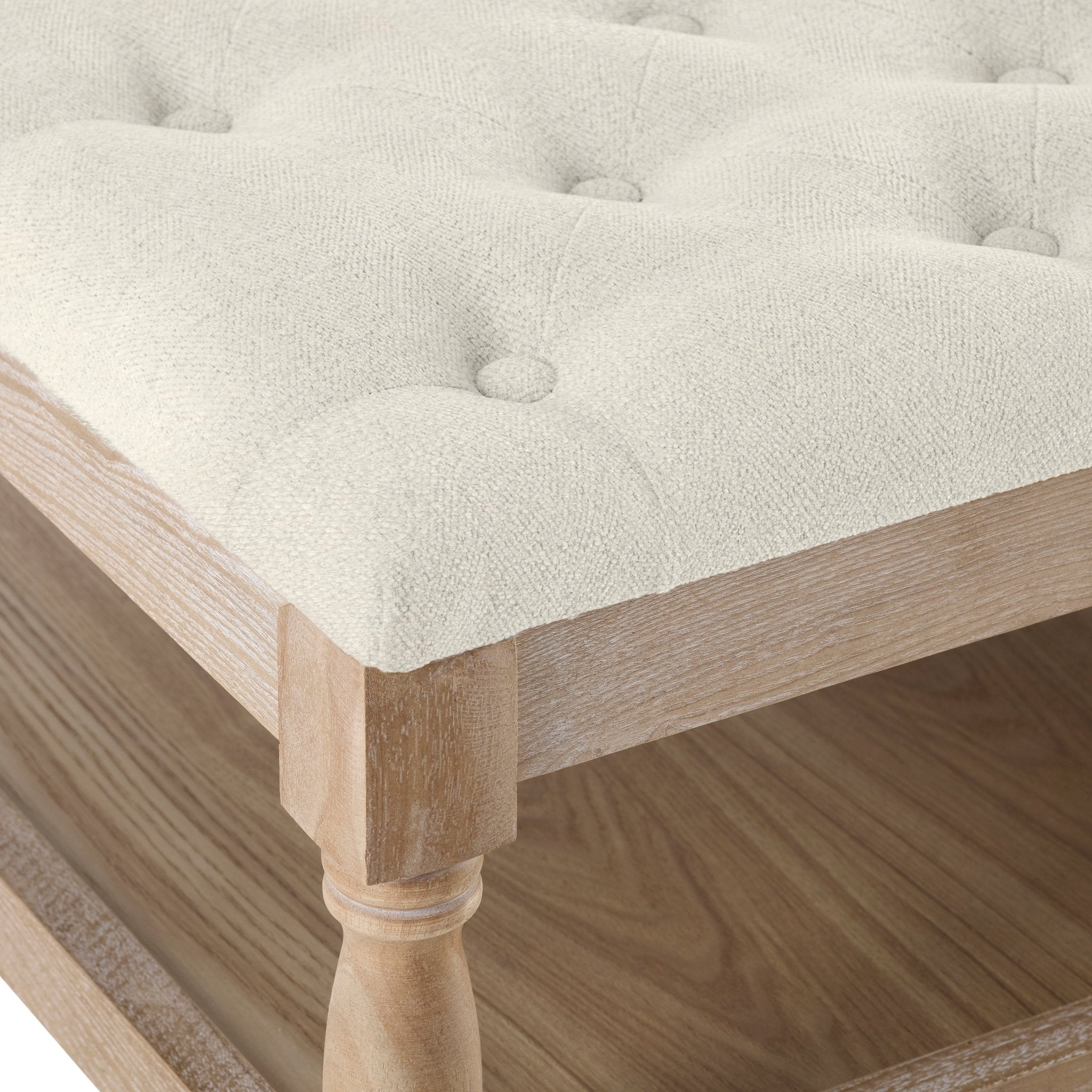 Dusklia - Knaresborough Button Back Coffee Table Pouffe - Chenille Ivory