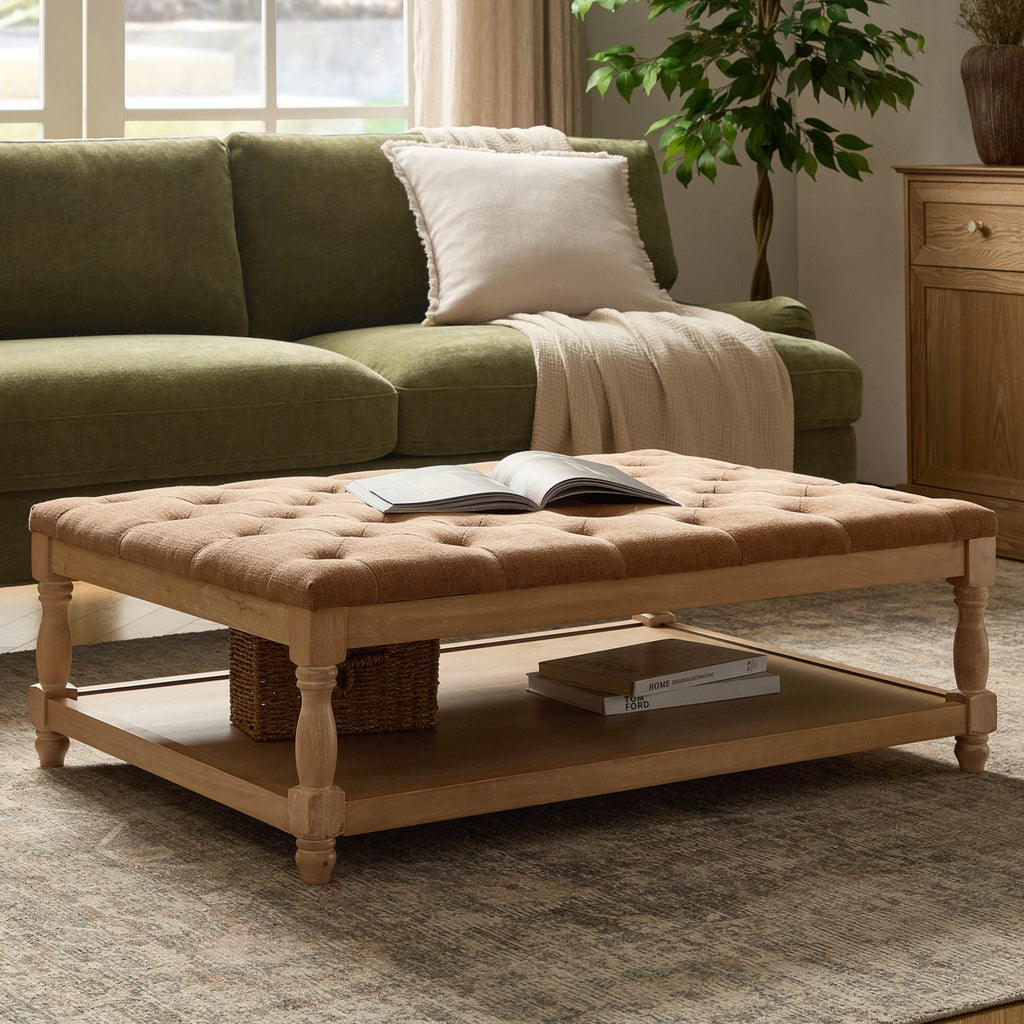 Dusklia - Knaresborough Button Back Coffee Table Pouffe - Chenille Caramel