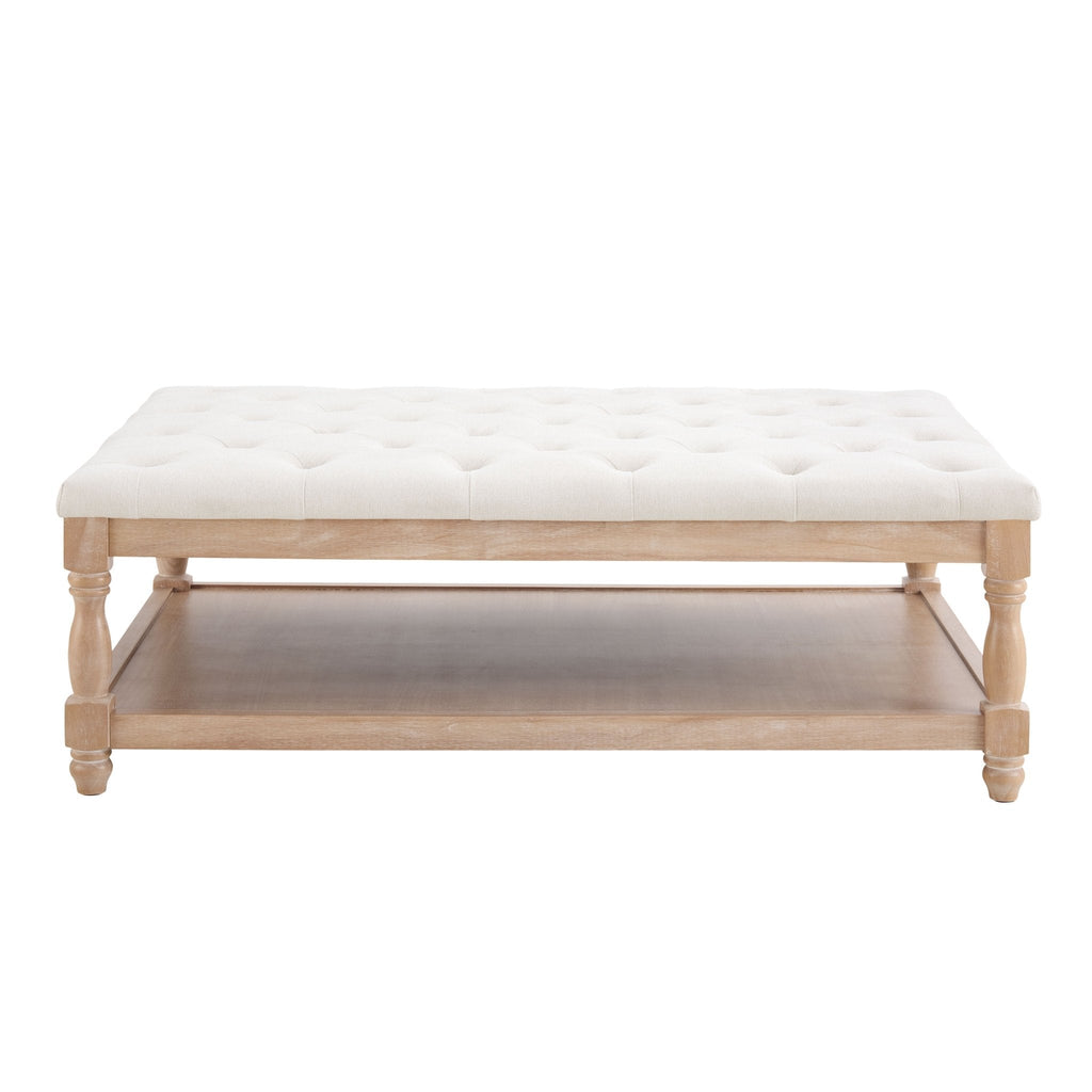 Dusklia - Knaresborough Button Back Coffee Table Pouffe - Cream Linen