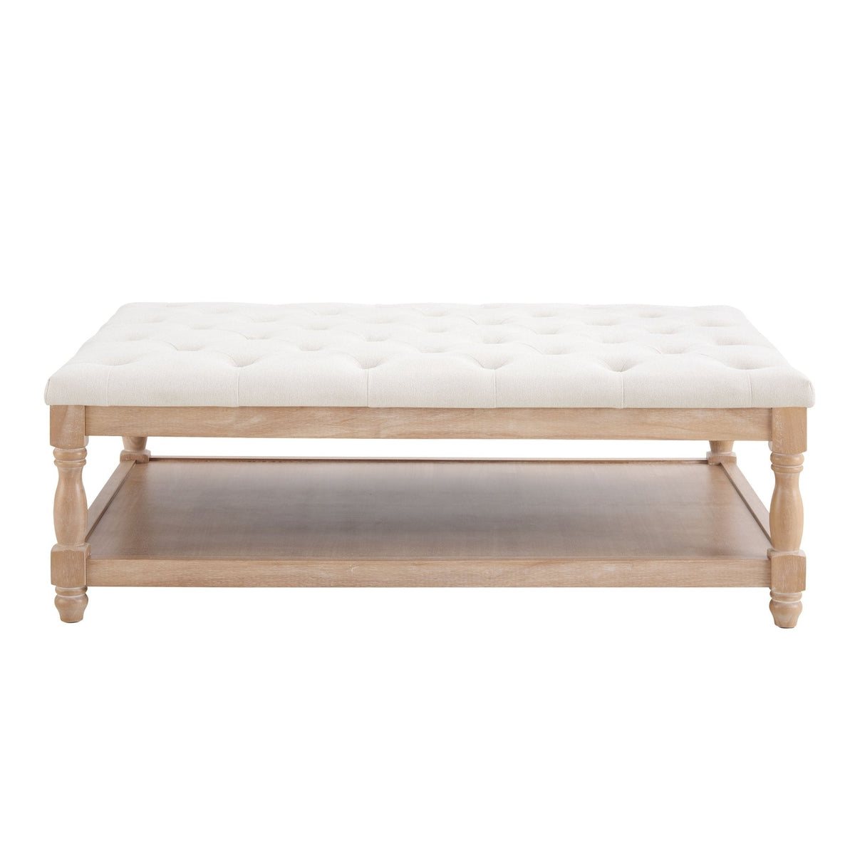 Dusklia - Knaresborough Button Back Coffee Table Pouffe - Cream Linen