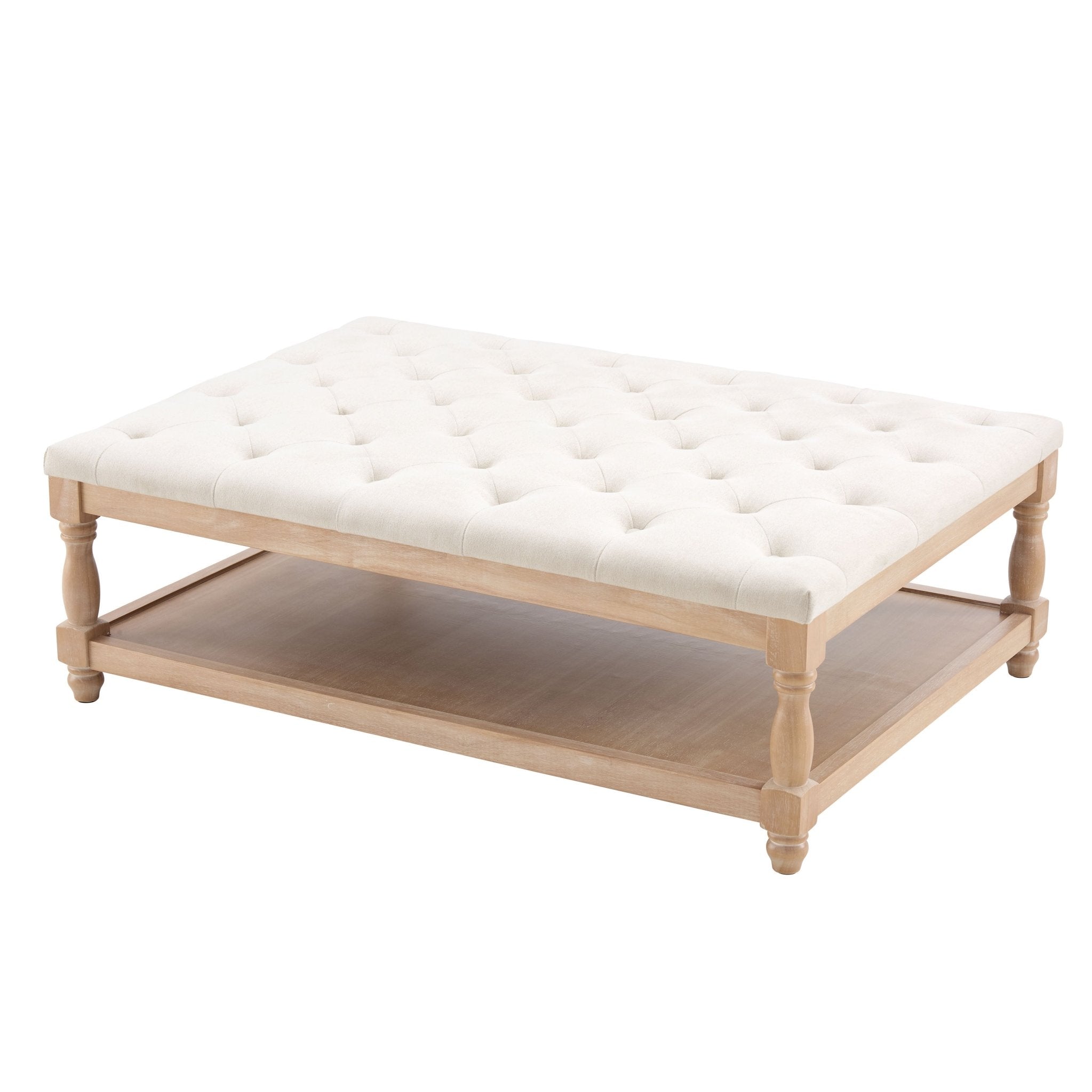 Dusklia - Knaresborough Button Back Coffee Table Pouffe - Cream Linen