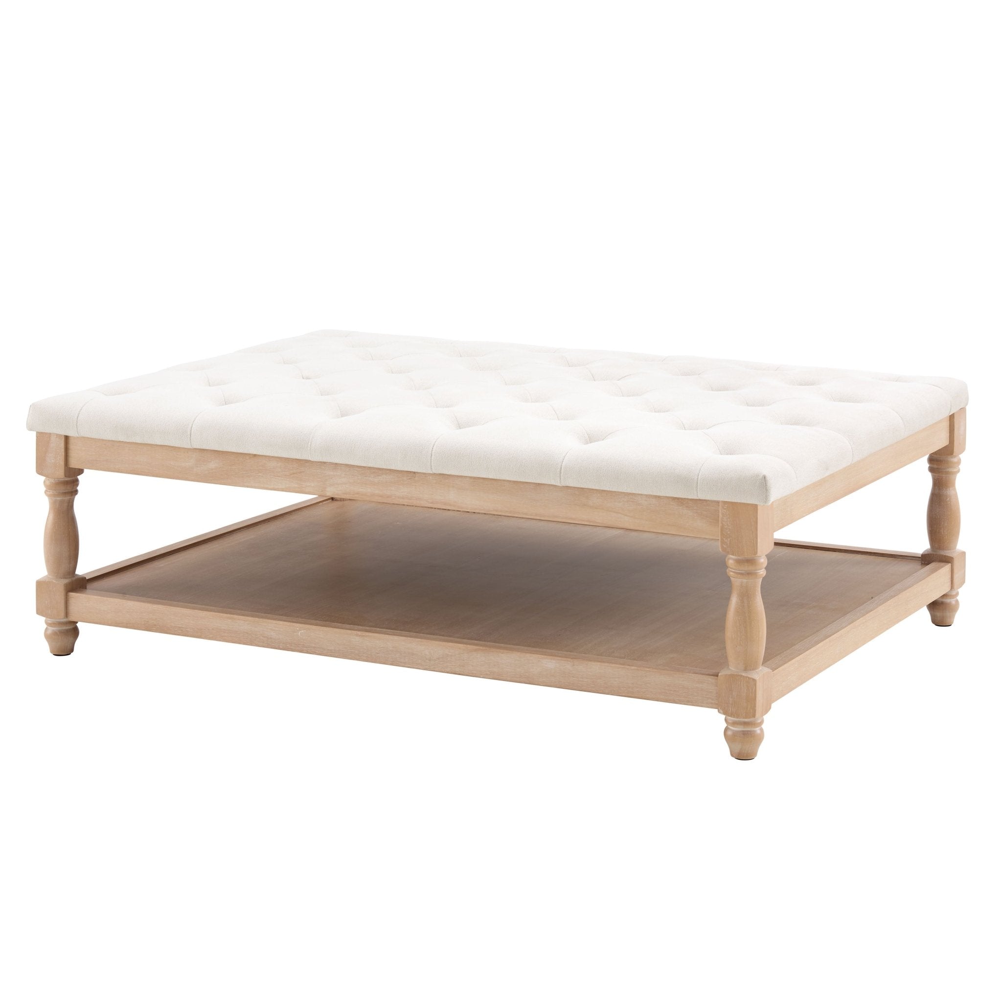 Dusklia - Knaresborough Button Back Coffee Table Pouffe - Cream Linen