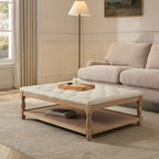 Dusklia - Knaresborough Button Back Coffee Table Pouffe - Cream Linen