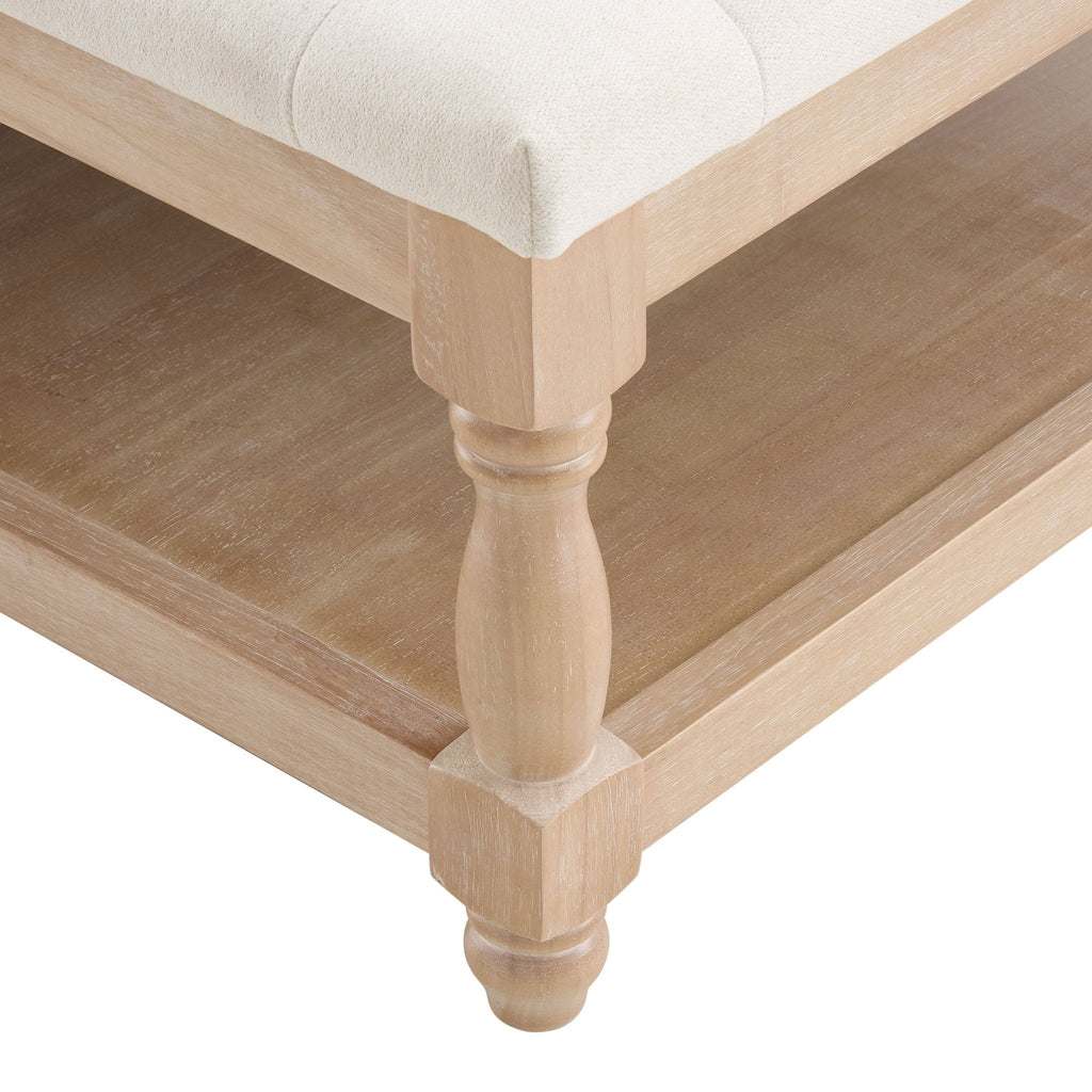 Dusklia - Knaresborough Button Back Coffee Table Pouffe - Cream Linen