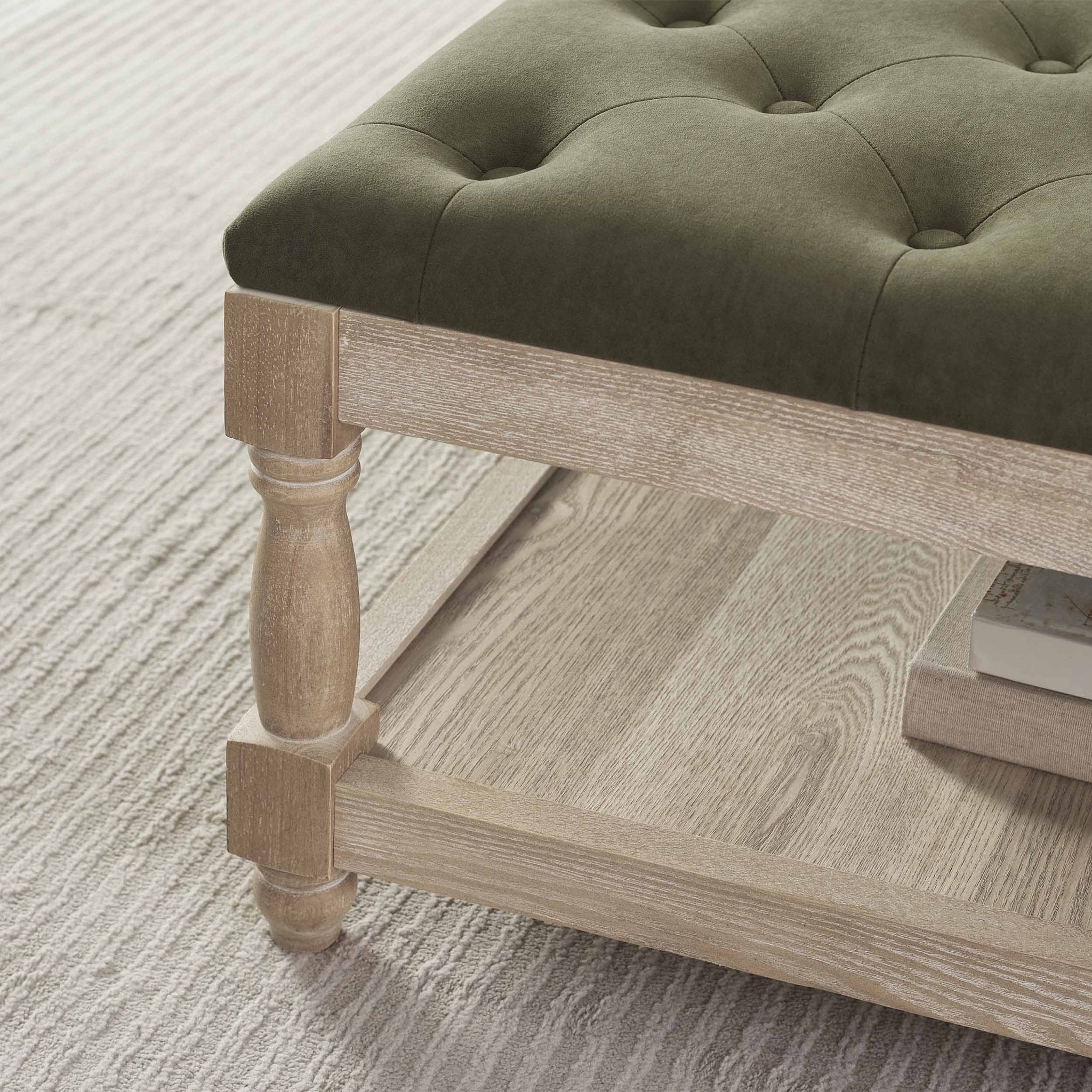 Dusklia - Knaresborough Button Back Coffee Table Pouffe - Olive