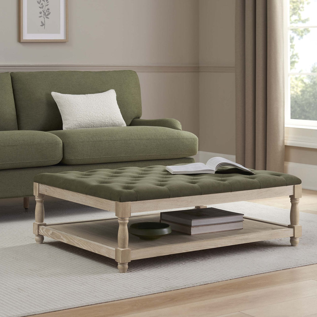Dusklia - Knaresborough Button Back Coffee Table Pouffe - Olive