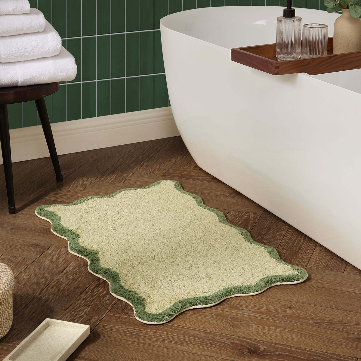 Dusklia - Kos Scalloped Bath Mat - Fern/Olive