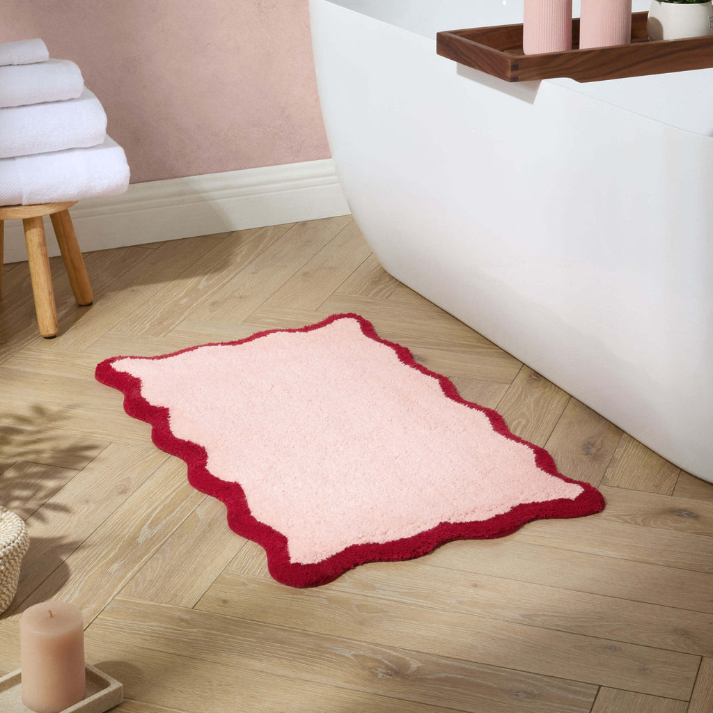 Dusklia - Kos Scalloped Bath Mat - Pink/Red