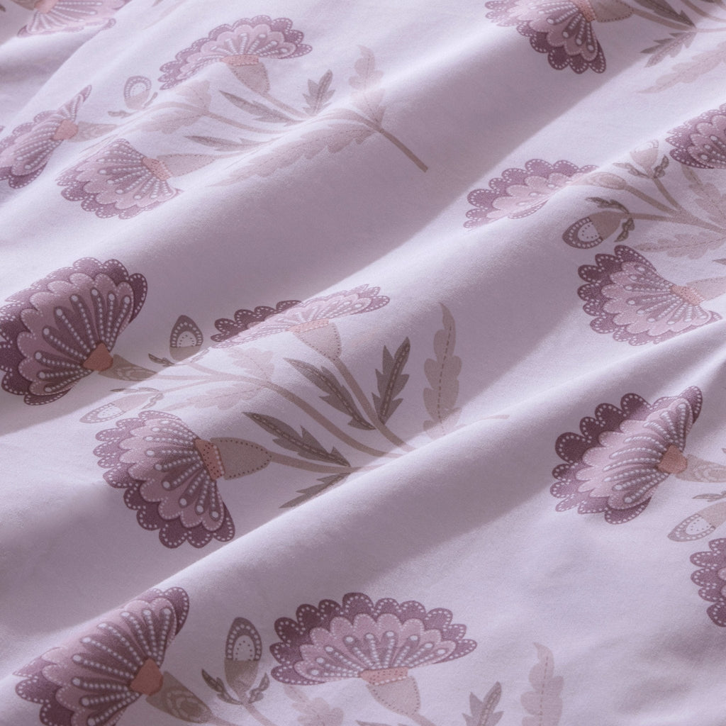 Dusklia - Kyoto 200 Thread Count Duvet Cover & Pillowcase Set - Lotus Flower - Heather