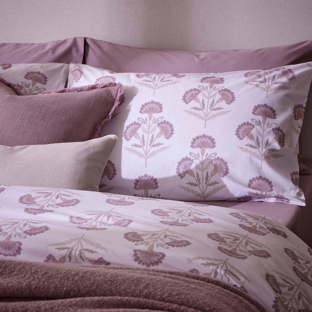 Dusklia - Kyoto 200 Thread Count Duvet Cover & Pillowcase Set - Lotus Flower - Heather