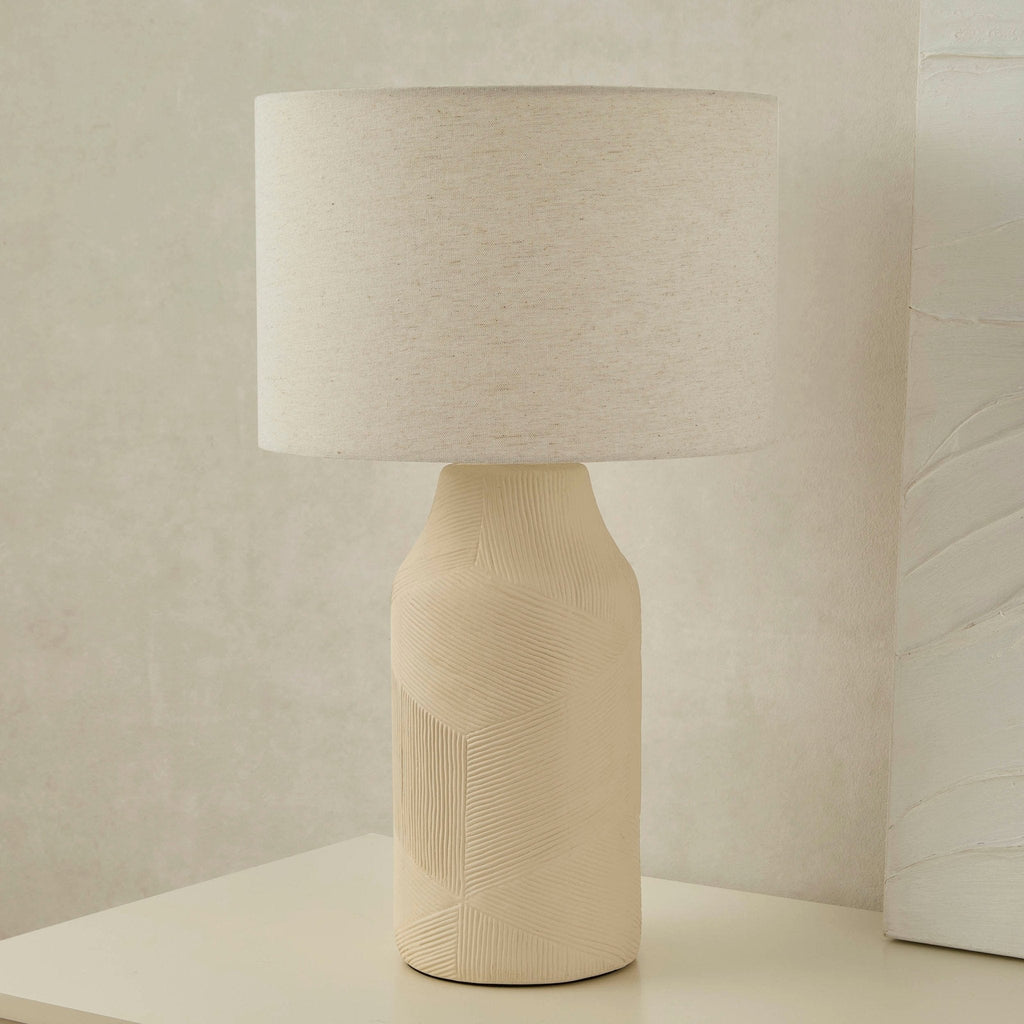 Dusklia - Lagom Carved Ceramic Table Lamp - Ecru