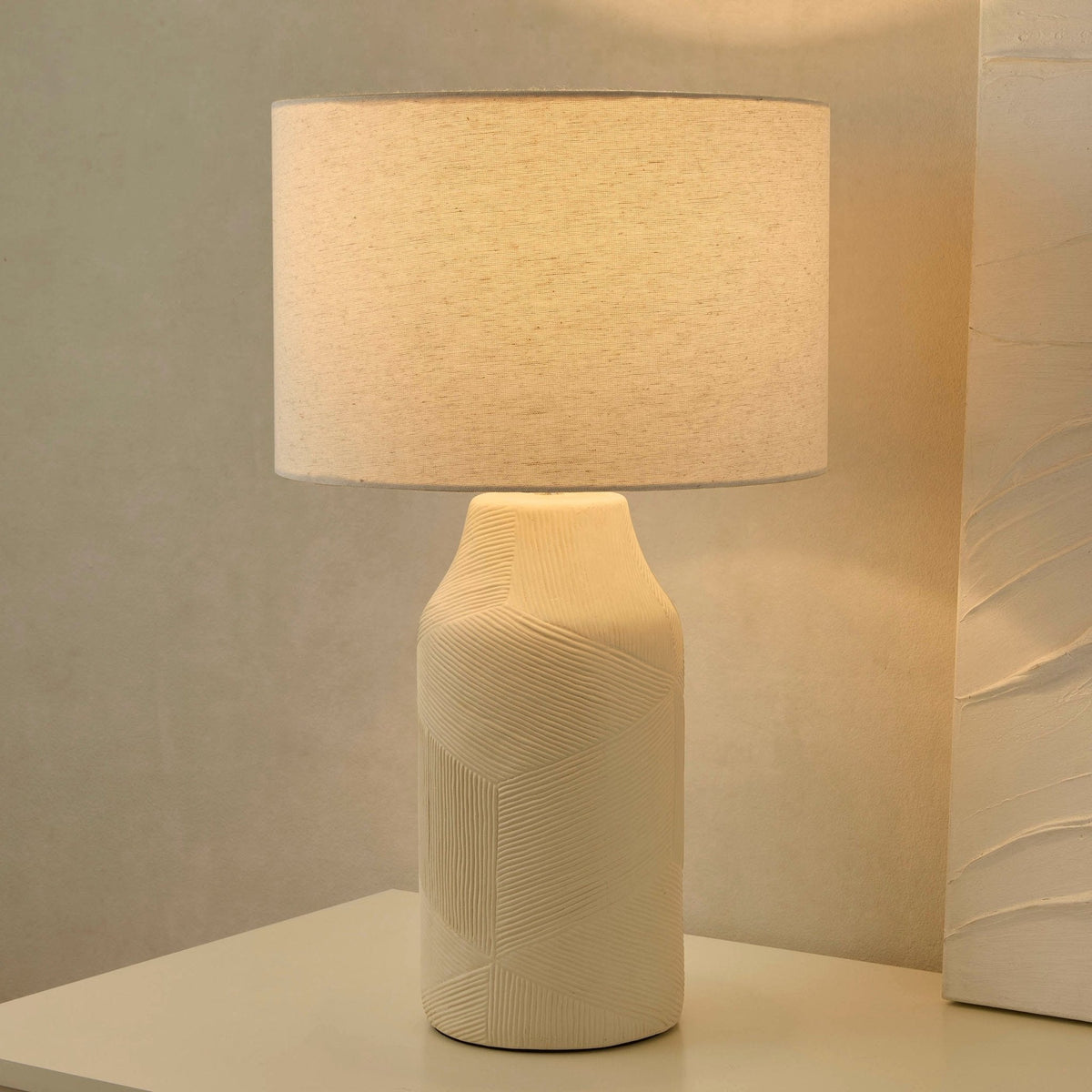 Dusklia - Lagom Carved Ceramic Table Lamp - Ecru