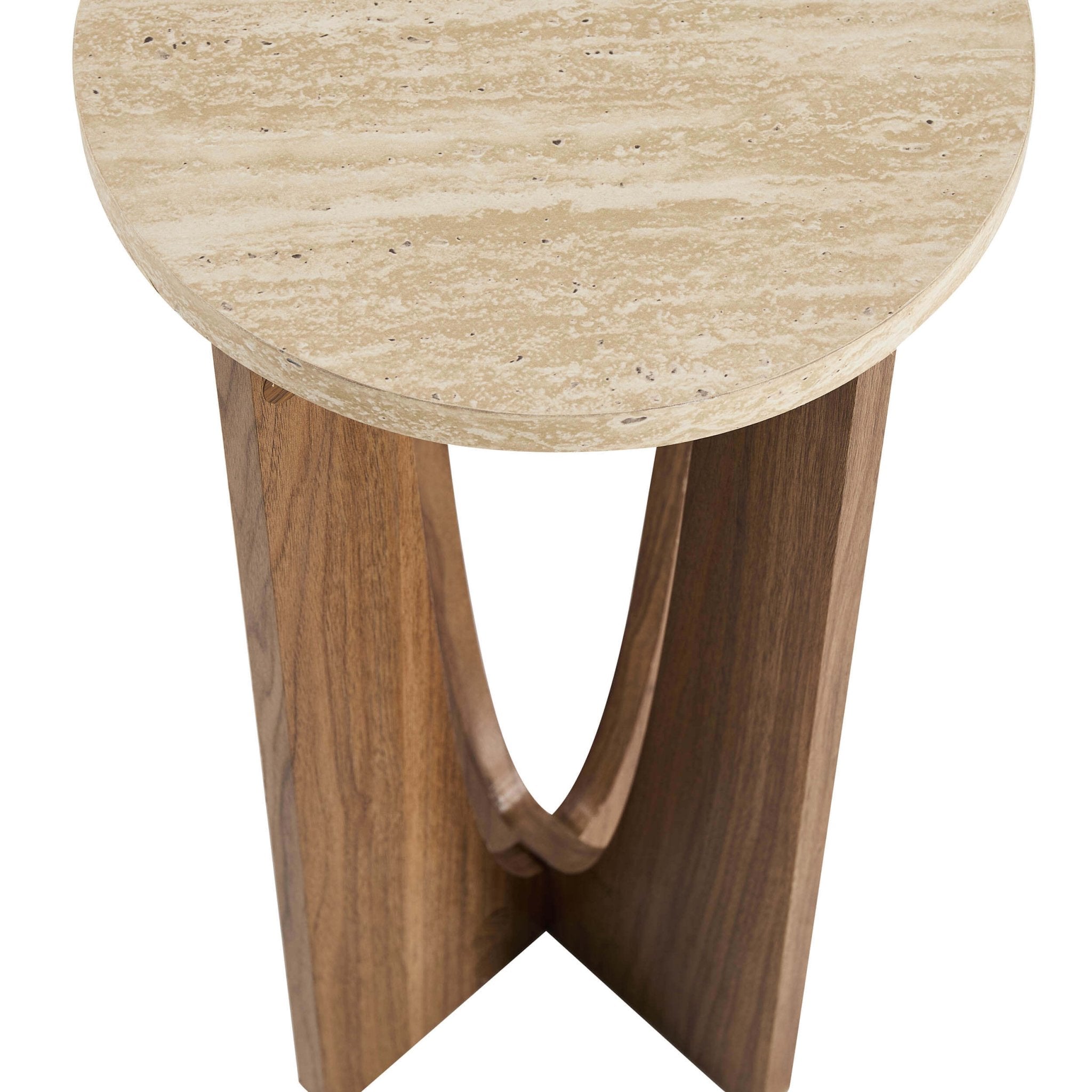 Table d'appoint ronde Lana - Effet bois moyen/travertin
