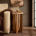 Table d'appoint ronde Lana - Effet bois moyen/travertin