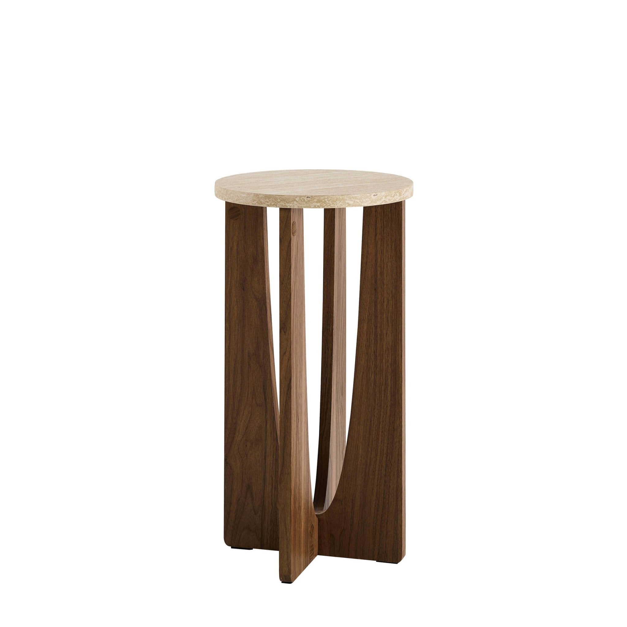 Table d'appoint ronde Lana - Effet bois moyen/travertin