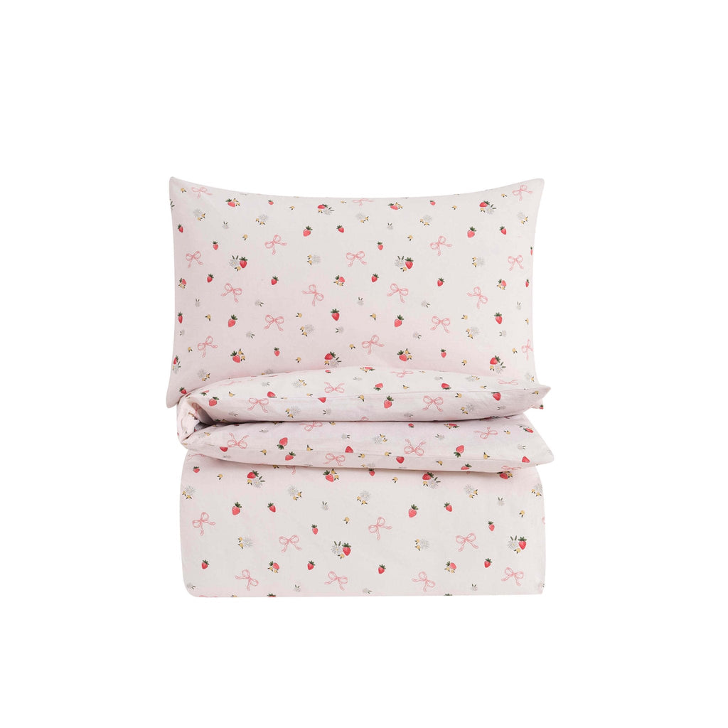 Dusklia - Layla 100% Cotton Strawberry Duvet Cover & Pillowcase set - Pink