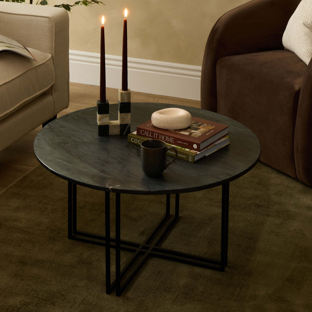 Dusklia - Leana Round Coffee Table - Dark Marble