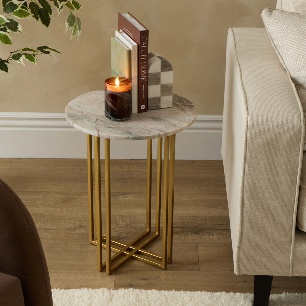 Dusklia - Leana Round Side Table - Marble