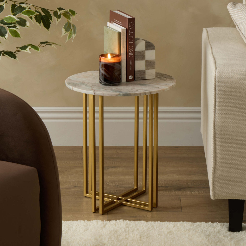 Dusklia - Leana Round Side Table - Marble
