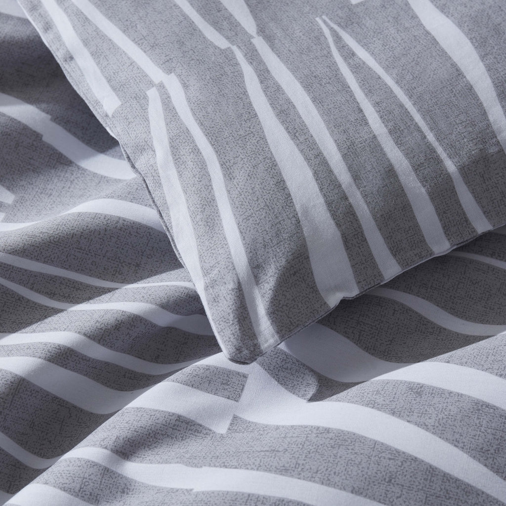 Dusklia - Lenox 100% Cotton Duvet Cover & Pillowcase Set - Light Grey