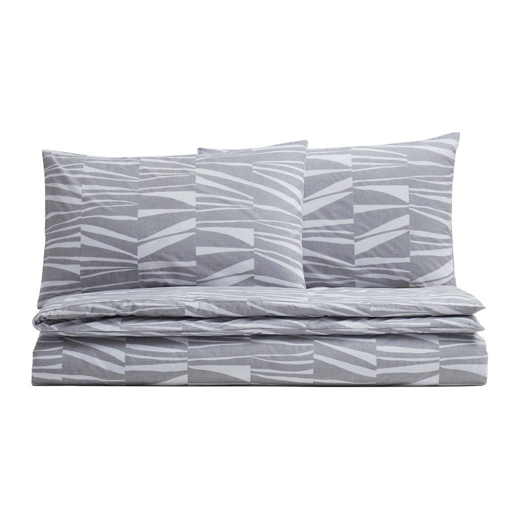 Dusklia - Lenox 100% Cotton Duvet Cover & Pillowcase Set - Light Grey