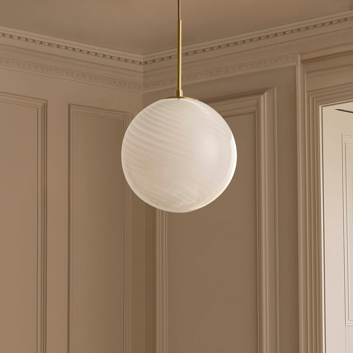 Dusklia - Leo Swirl Glass Fitted Ceiling Pendant - White/Clear