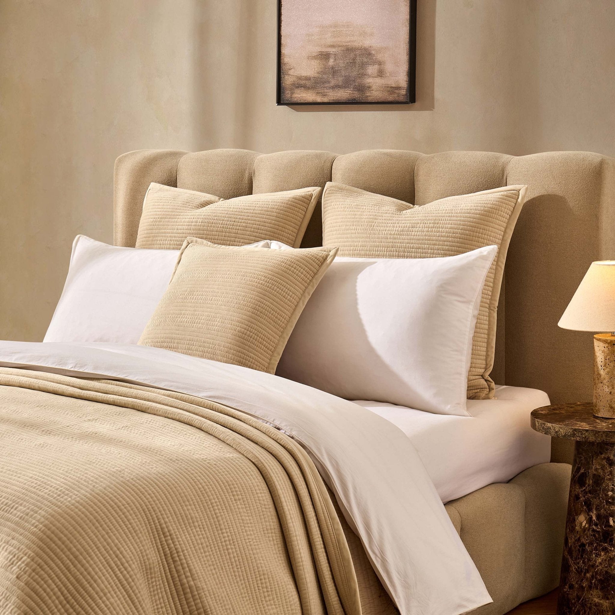 Dusklia - Leona Luxury Quilted Velvet Bedspread - Champagne