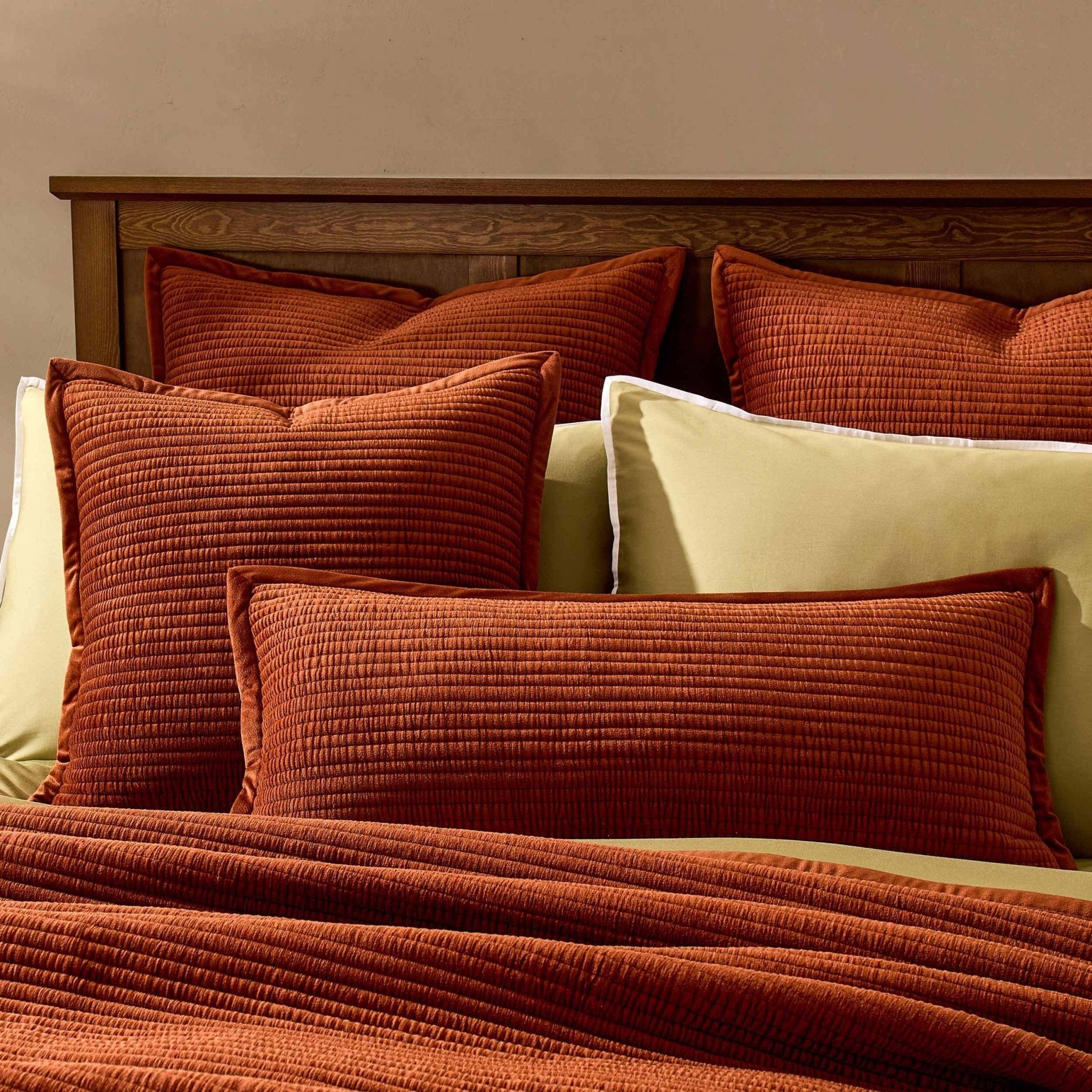 Dusklia - Leona Luxury Quilted Velvet Cushion Cover - Rust