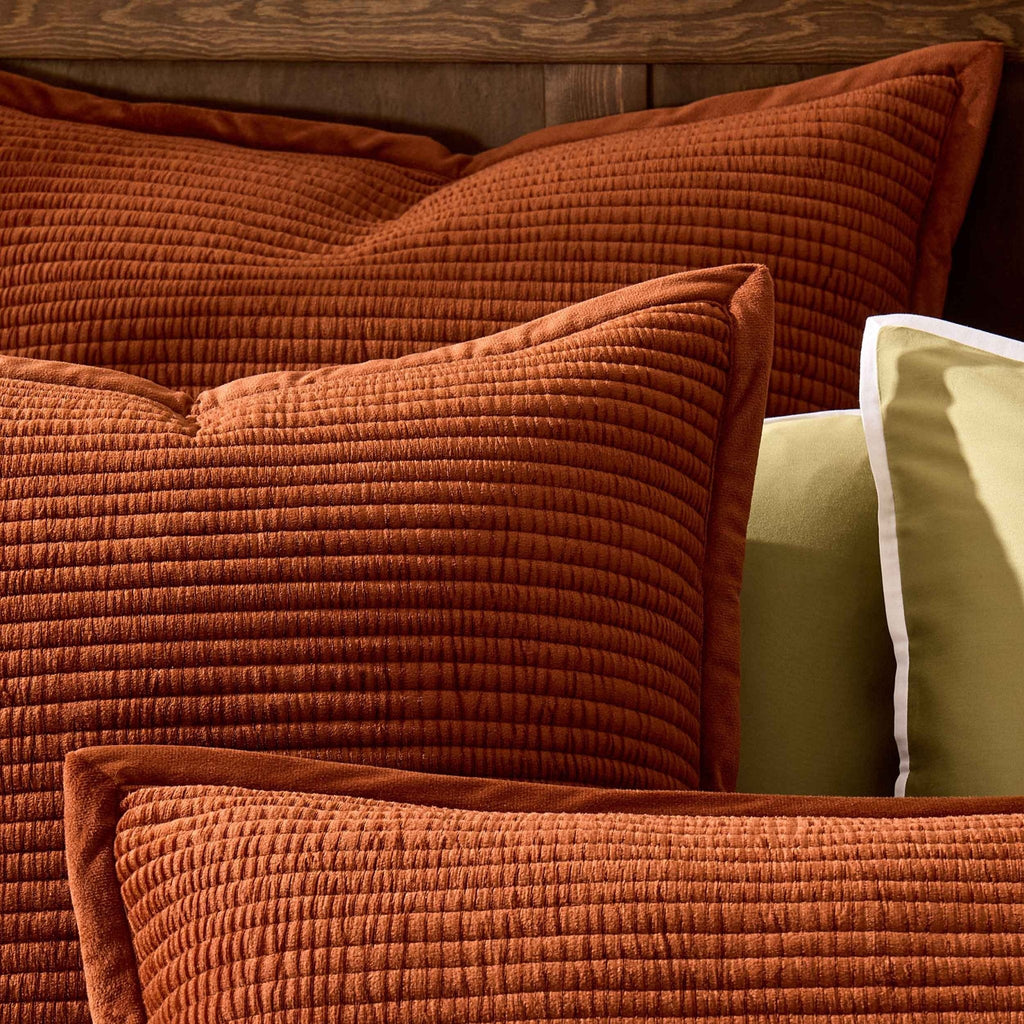 Dusklia - Leona Luxury Quilted Velvet Cushion Cover - Rust