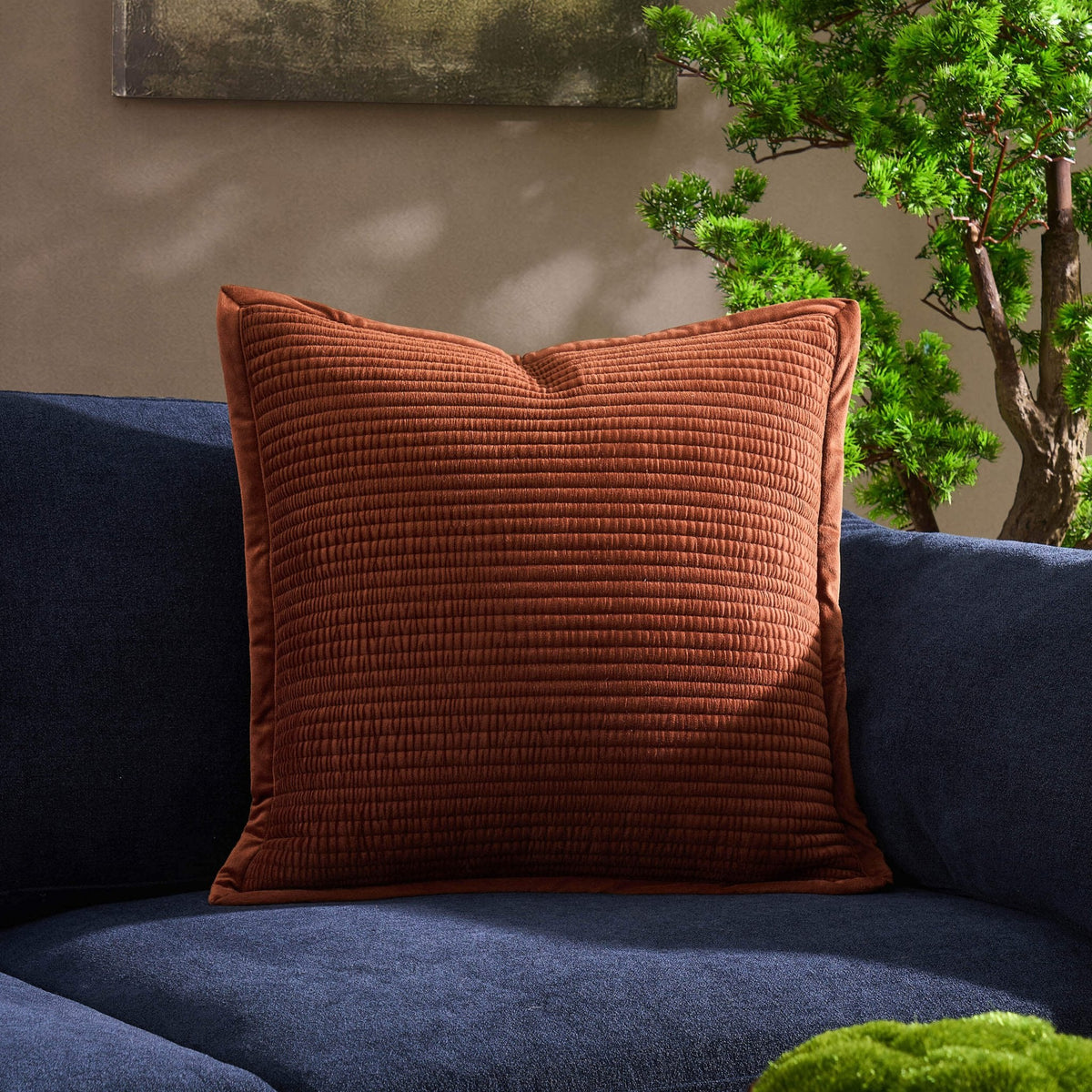 Dusklia - Leona Luxury Quilted Velvet Sofa Cushion Cover - Rust