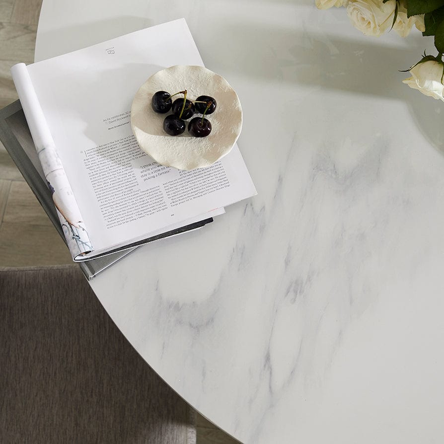 Dusklia - Lila Marble Effect 90cm Seater Dining Table - White