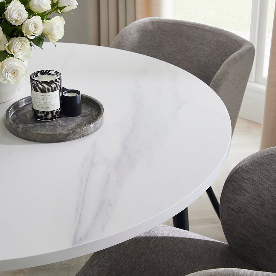 Dusklia - Lila Marble Effect 90cm Seater Dining Table - White